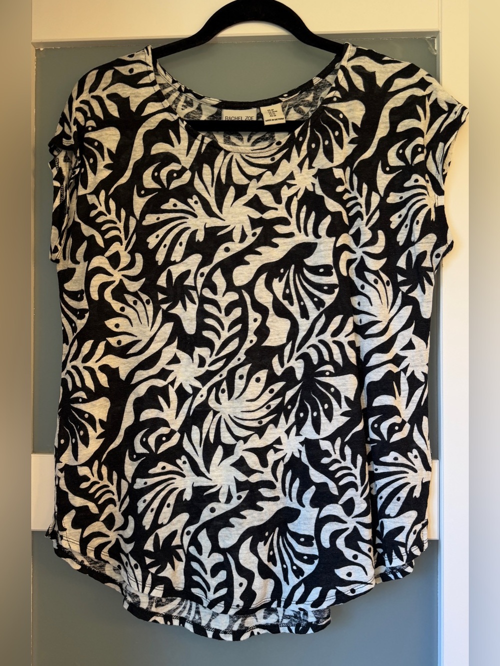 Rachel Zoe Black & White Patterned Linen Top
